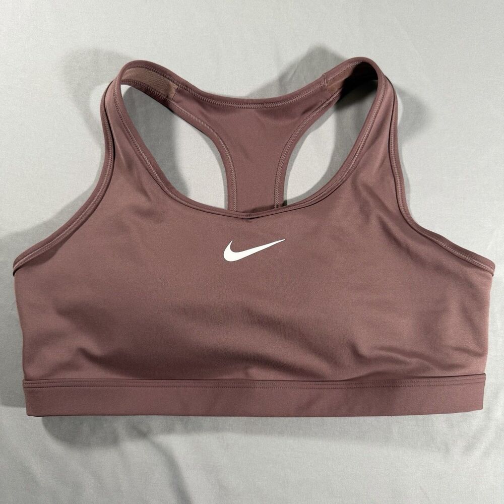 Nike Swoosh DriFit Sports Bra Large Padded Mauve Pink Yoga Workout Athleisure